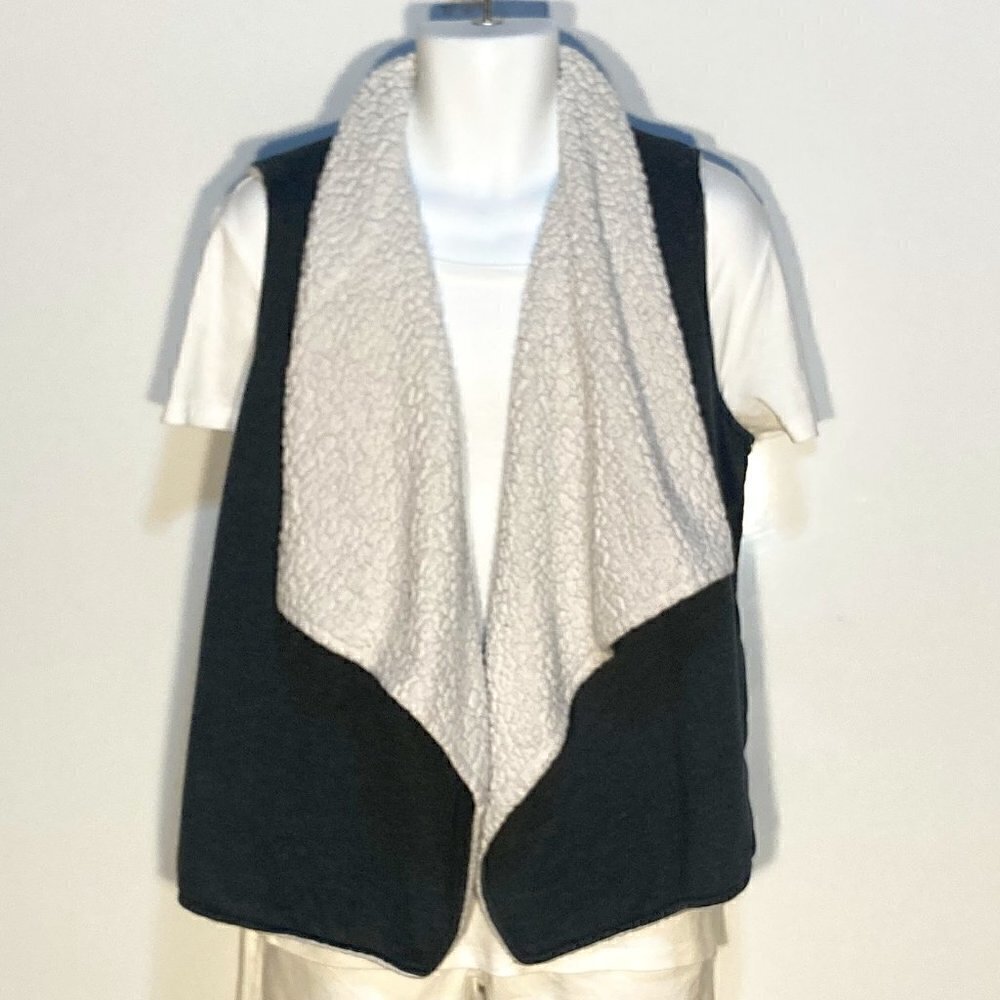 Mossimo SZ L REVERSIBLE Gray sweatshirt or sherpa waterfall vest vintage